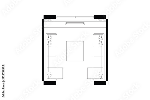 Minimal Seating Area Floor Plan. Vector Black Lines on White Background. 5