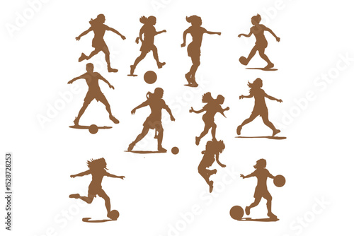 Female soccer player football silhouette editable printable vector