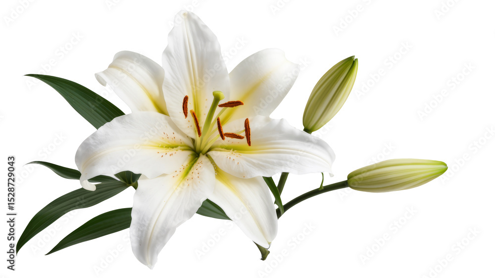 Fototapeta premium elegant white lily blossom on white background