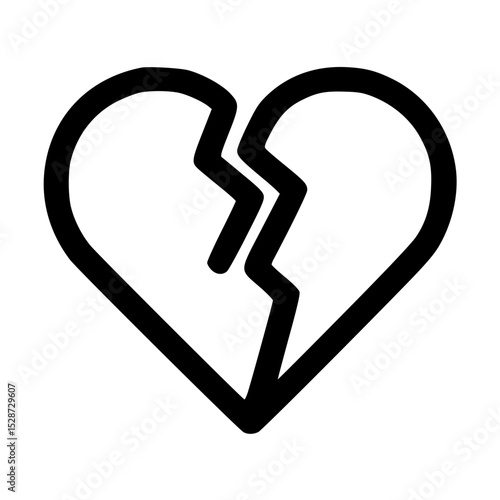A simple, black outline illustration of a broken heart symbol.