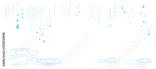 シンプルな雨と波紋の線画のフレームイラスト　背景イラスト