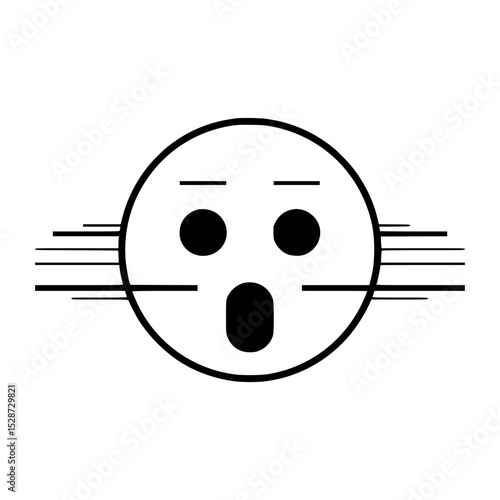 A stylized emoticon depicting surprise or shock, featuring a simple circular face with large eyes and an open mouth, accented by speed lines.