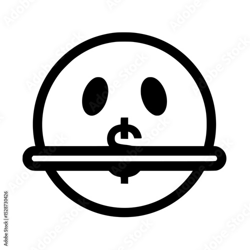 A stylized black and white illustration depicting a face with a dollar sign in its mouth.