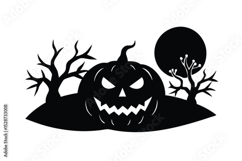 Jack o lantern pumpkin with scary face vector art illustration