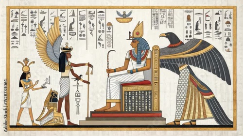 Ancient Egyptian Civilization Animation – Hieroglyphic Wall Art Depicting Gods, Pharaohs, and Mythology in Classic Papyrus Style