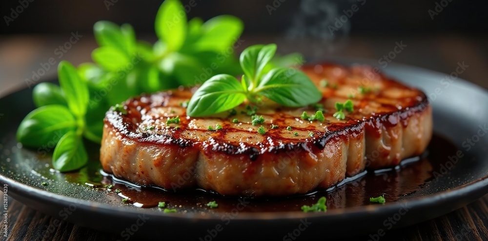 Sizzling steak, crispy crust, green herb butter , high-resolution, stock, photography Sizzling steak, crispy crust, green herb butter , high-resolution, stock, photography