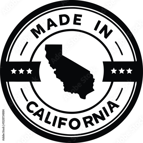 Made in California Stamp with State Outline and Stars in Black