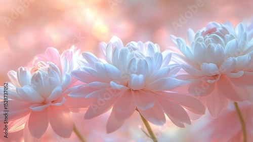 Elegant Dahlia Blossoms in Gentle Light a Macro Close Up Highlighting Delicate Petals in Soft Pastel Hues