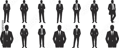 Businessman silhouette vector pack, professional male icon set, office suit pose clipart, corporate man design