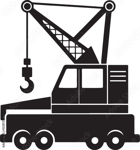 mobile crane machine silhouette, black and white silhouette, vector and illustration