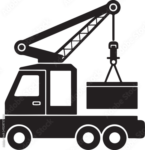 mobile crane machine silhouette, black and white silhouette, vector and illustration