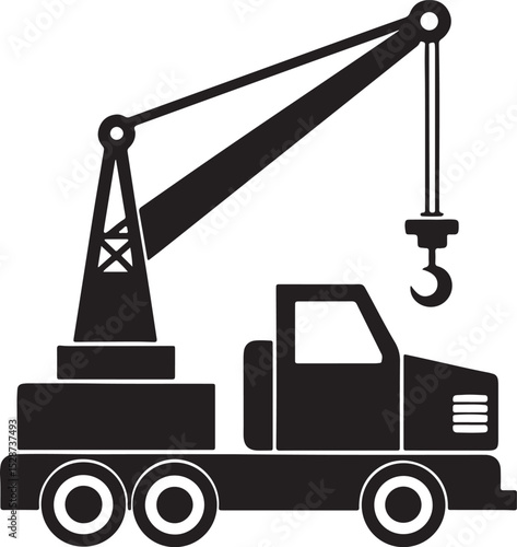mobile crane machine silhouette, black and white silhouette, vector and illustration