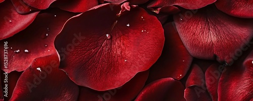 A close-up of red rose petals with intricate details and rich velvety texture