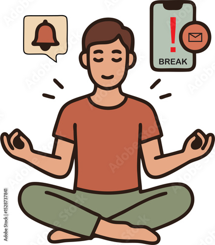 Mindfulness Break - Meditation Illustration with Notification Icons 