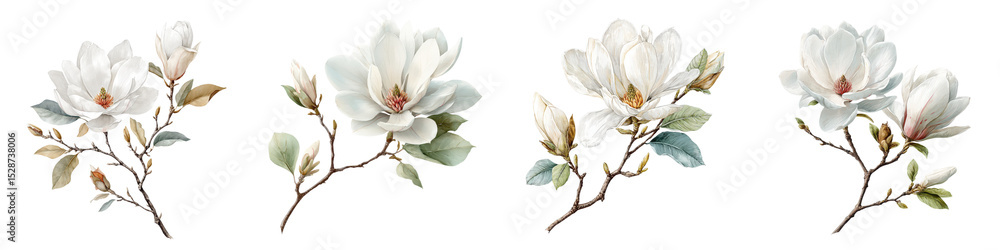 Fototapeta premium Delicate white magnolia flowers blooming on branches