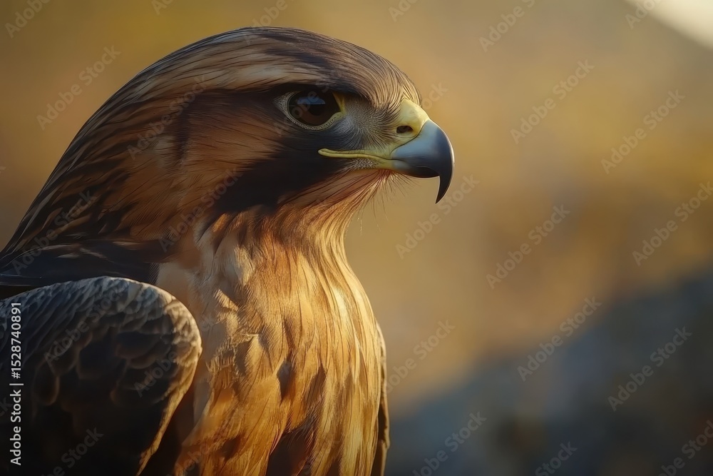 Obraz premium Stunning close up view of a falcon showcasing intricate feather details and sharp gaze in natural environment, Close up of a falcon