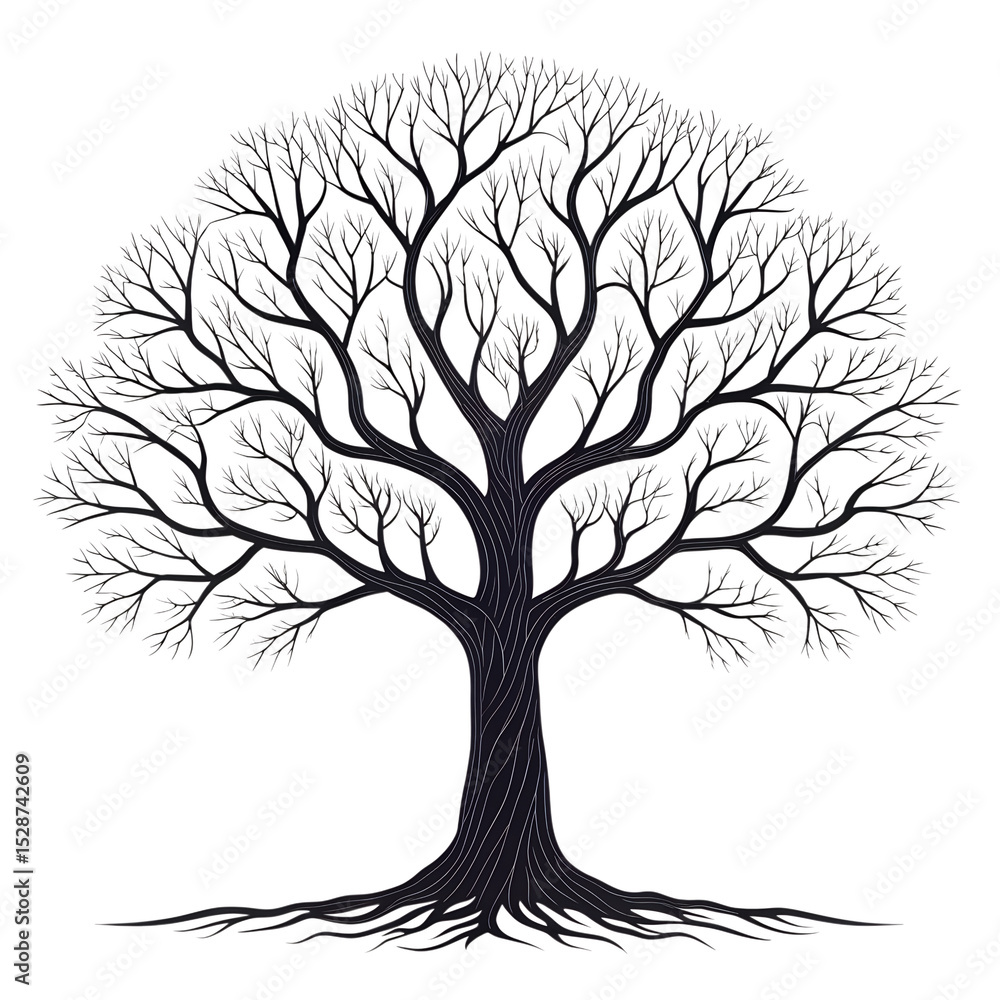 Fototapeta premium Detailed Minimalist Tree Silhouette with Exposed Roots and Bare Branches