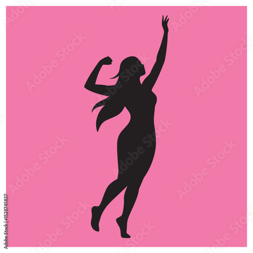 Empowered woman silhouette against pink background celebrating success and strength symbolism