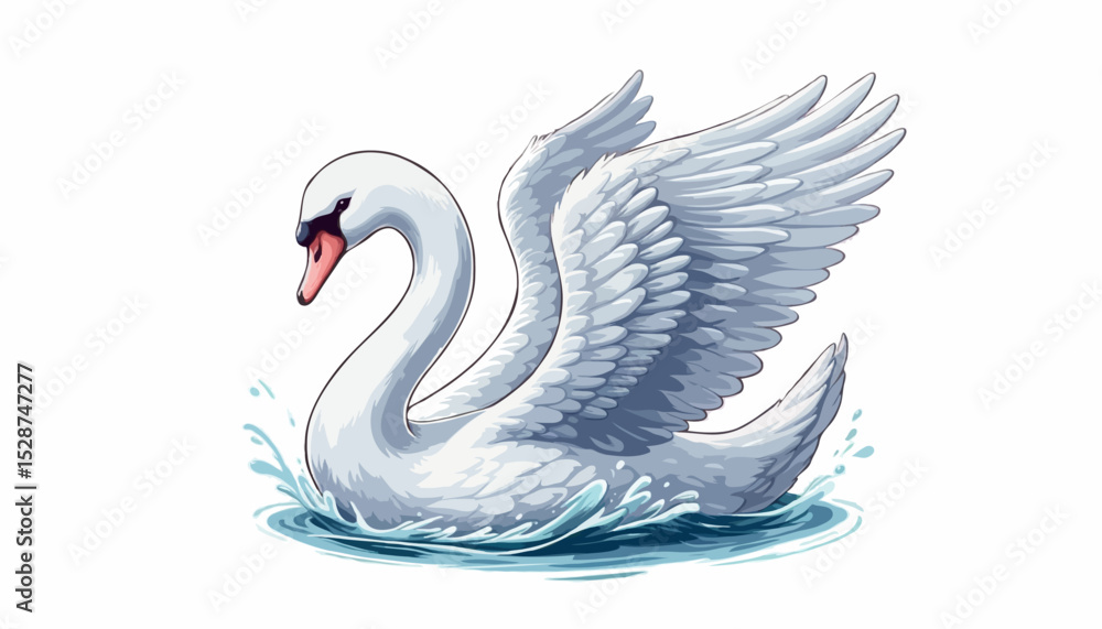 White swan swimming gracefully on blue lake water, a symbol of nature's beauty and love White swan swimming gracefully on blue lake water, a symbol of nature's beauty and love