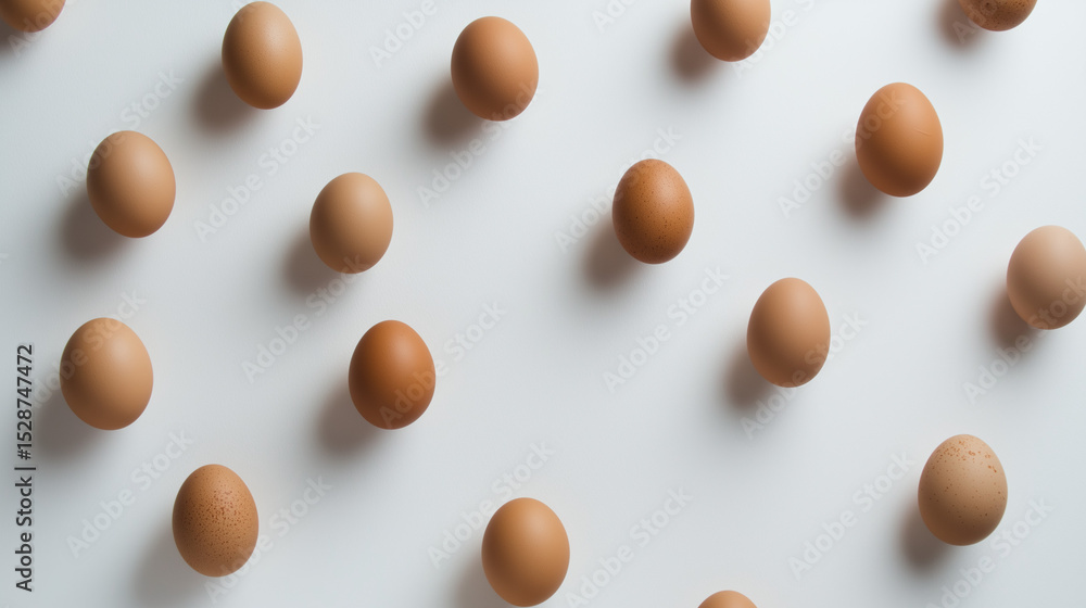 Brown eggs in a simple pattern on white, embodying minimalism and natural elegance. Brown eggs in a simple pattern on white, embodying minimalism and natural elegance.