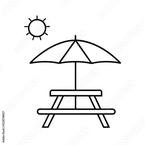 Beach picnic table line drawing summer sun umbrella