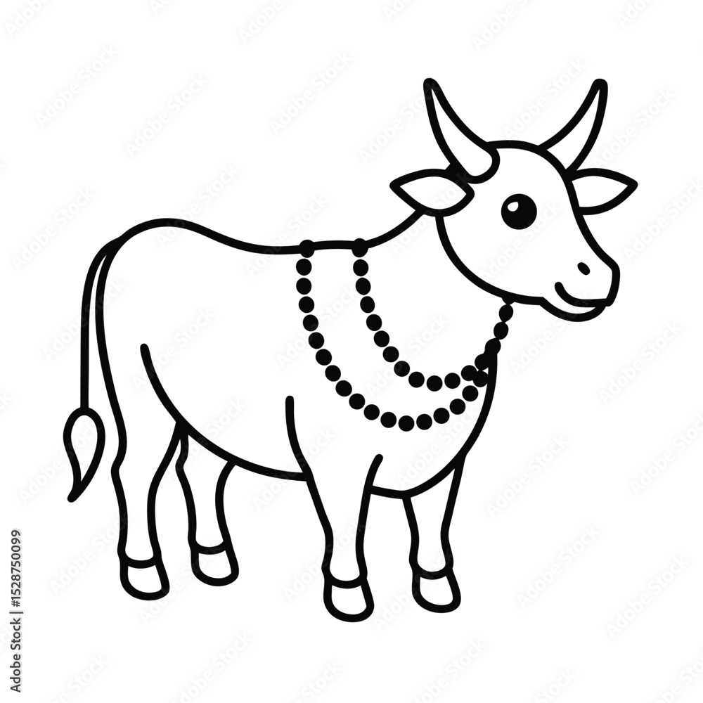 Fototapeta premium Adorned line drawing of a sacred cow bull