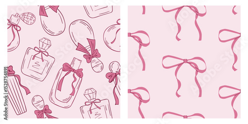 Vintage pattern with perfume bottles and bows