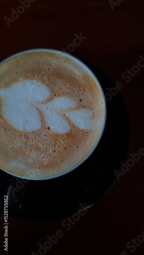 Wallpaper Mural cup of coffee latte on the wooden table Torontodigital.ca