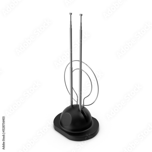 Classic Indoor TV Antenna with Telescopic Rods and Circular Loops Isolated on Transparent Background