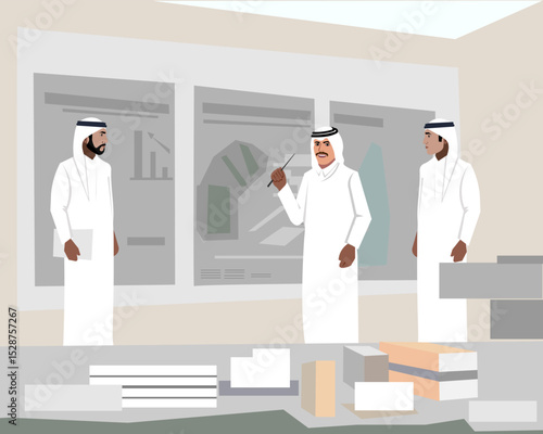 arab men discussing  plan  new buildings