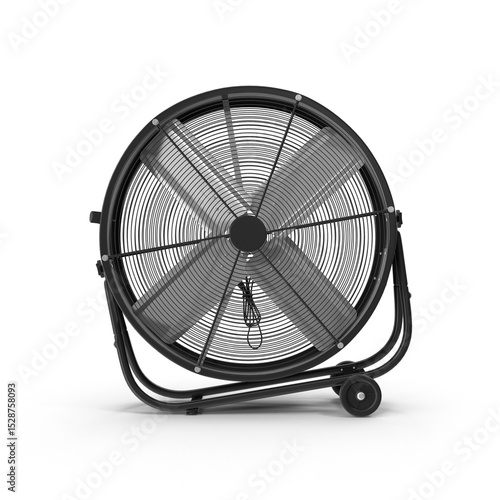 Large Industrial Floor Fan with Wheels Isolated on Transparent Background