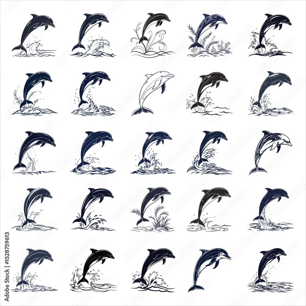 Obraz premium silhouette dolphin on white background