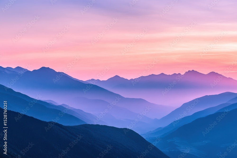 Vibrant pink and blue sunset casts a serene glow over distant mountain ranges, Pink and blue sunset over a mountain range Vibrant pink and blue sunset casts a serene glow over distant mountain ranges, Pink and blue sunset over a mountain range