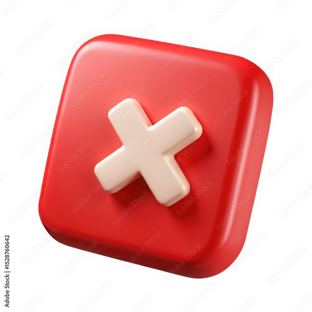Obraz premium 3d red square button with white cross icon realistic render