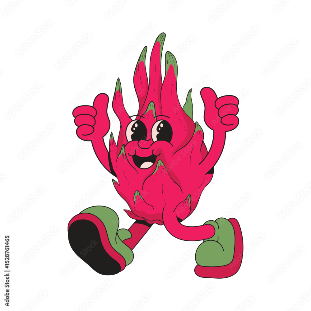 Fototapeta premium Dragon fruit mascot retro character cartoon icon illustration