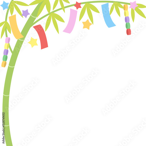 カラフルな飾りの付いた七夕の短冊のフレーム、メッセージカード、メモ