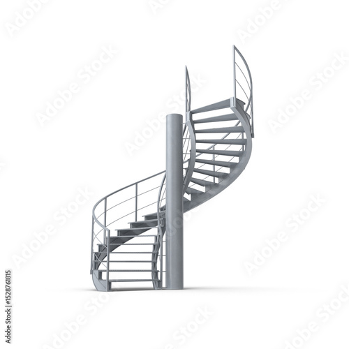 Tableau sur toile Modern Spiral Staircase with Metal Railings Isolated on Transparent Background