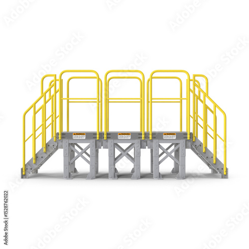 Industrial Safety Work Platform with Yellow Guardrails Isolated on Transparent Background