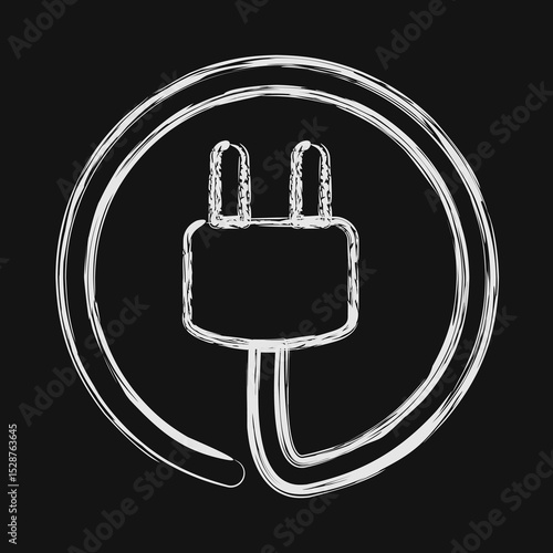 Icon power plug. Renewable energy elements. Icon in chalk style.