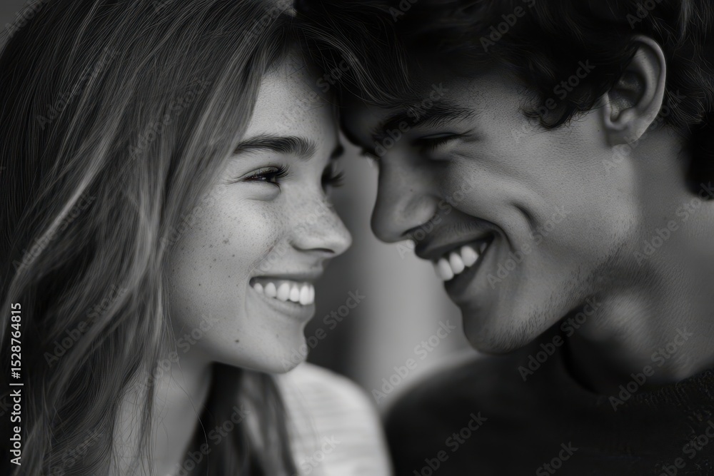Young couple enjoying a joyful conversation while smiling in a cozy indoor setting, Young couple talking and smiling Young couple enjoying a joyful conversation while smiling in a cozy indoor setting, Young couple talking and smiling