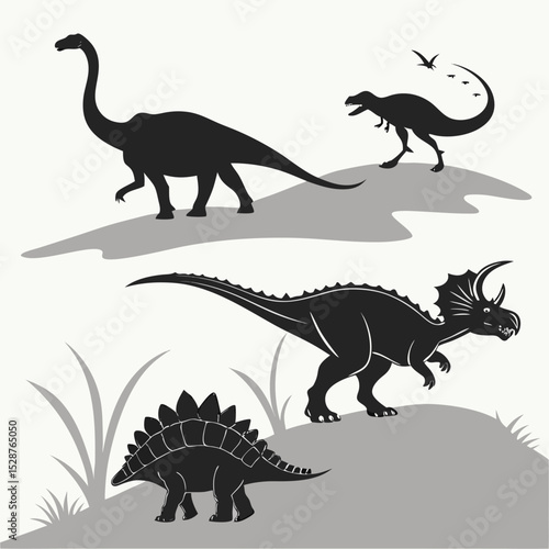 Silhouette Collection of Various Dinosaurs
