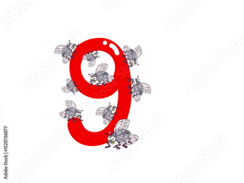 The Number Nine Swarmed by Many Annoying Flying Insects