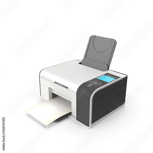 Modern Inkjet Printer with Paper Output Isolated on Transparent Background