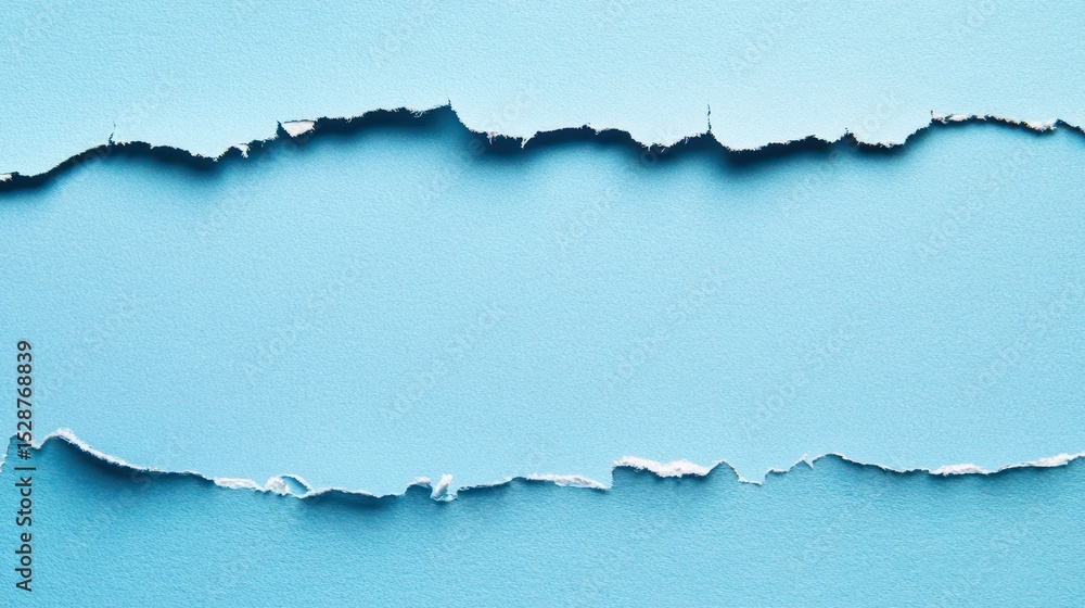 Naklejka premium Light blue background with a torn horizontal center revealing the same shade underneath, creating a frame
