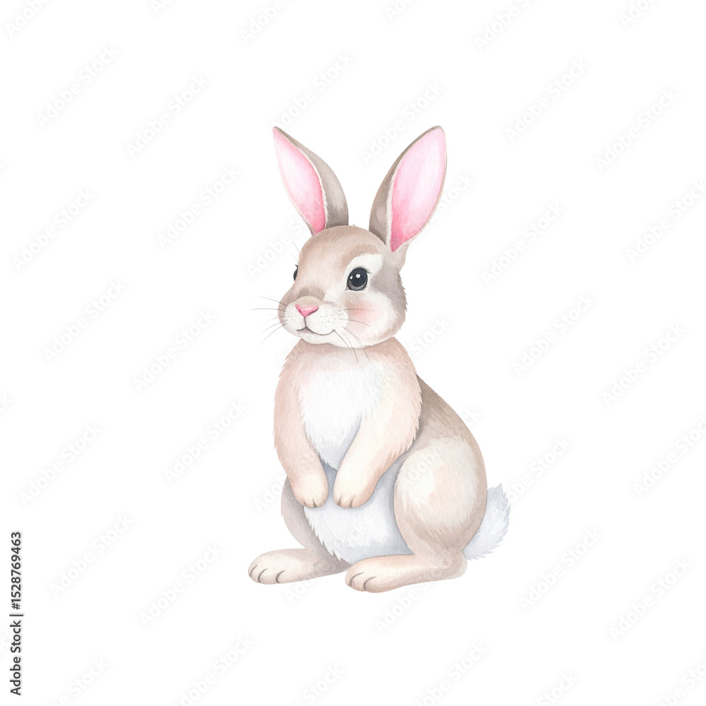 Obraz premium Cute white bunny animal with pink ears and an Easter egg, isolated on a white background