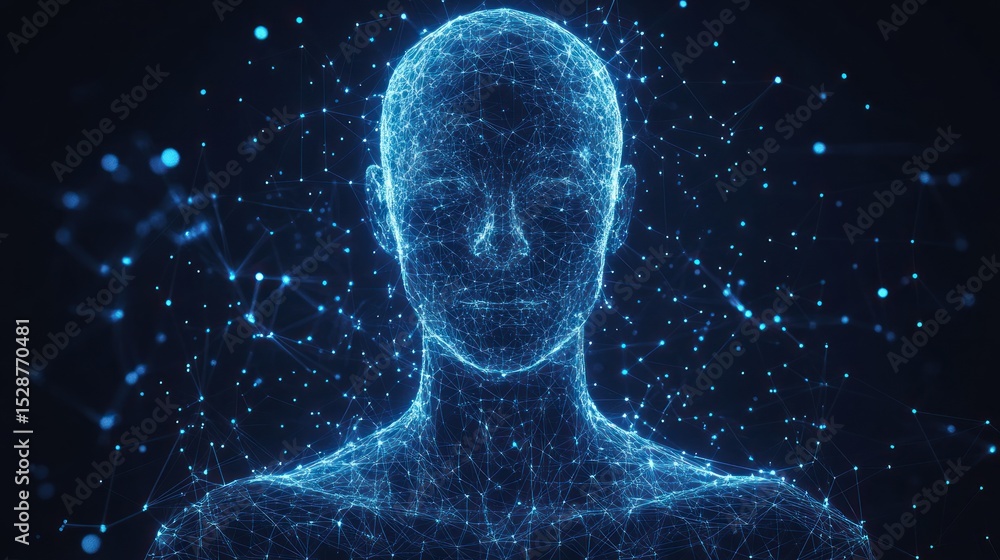 Digital human head, network connections, dark background, futuristic concept Digital human head, network connections, dark background, futuristic concept