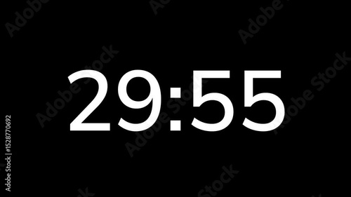 Countdown timer from 30 minute to 29 minute on black background