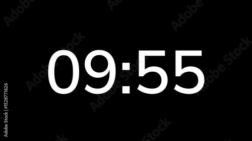 Countdown timer from 10 minute to 9 minute on black background