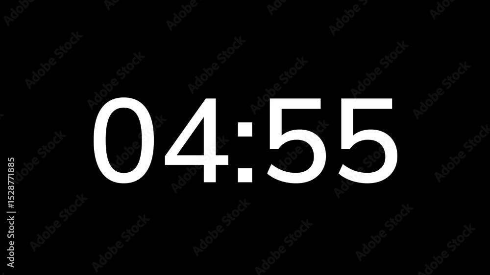 Countdown timer from 5 minute to 4 minute on black background
