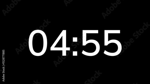 Countdown timer from 5 minute to 4 minute on black background